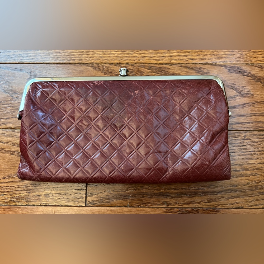 Hobo  Lauren Embossed Tooled Quilted Chestnut Wallet Clutch